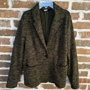 Lands End Sweater Women's Medium Heather Green Fleece OEKO-TEX Cozy Warm Pockets